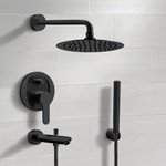 Remer TSH48 Matte Black Tub and Shower System With Rain Shower Head and Hand Shower